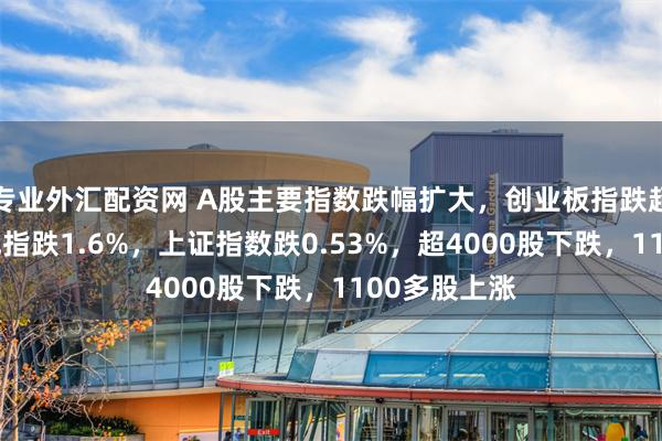 专业外汇配资网 A股主要指数跌幅扩大，创业板指跌超2%，深证成指跌1.6%，上证指数跌0.53%，超4000股下跌，1100多股上涨