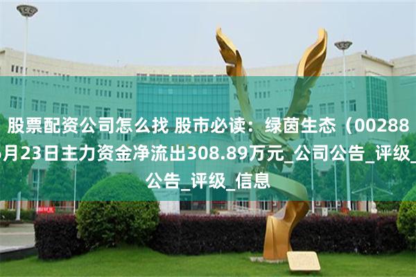 股票配资公司怎么找 股市必读：绿茵生态（002887）6月23日主力资金净流出308.89万元_公司公告_评级_信息